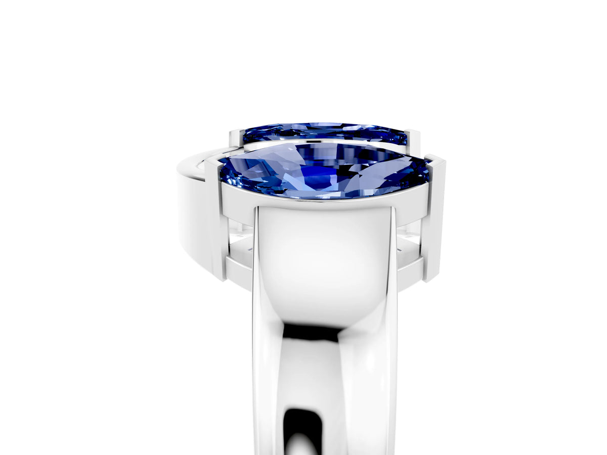 Marquise Blue Sapphire Open Band Ring in Silver with Tension Setting_5