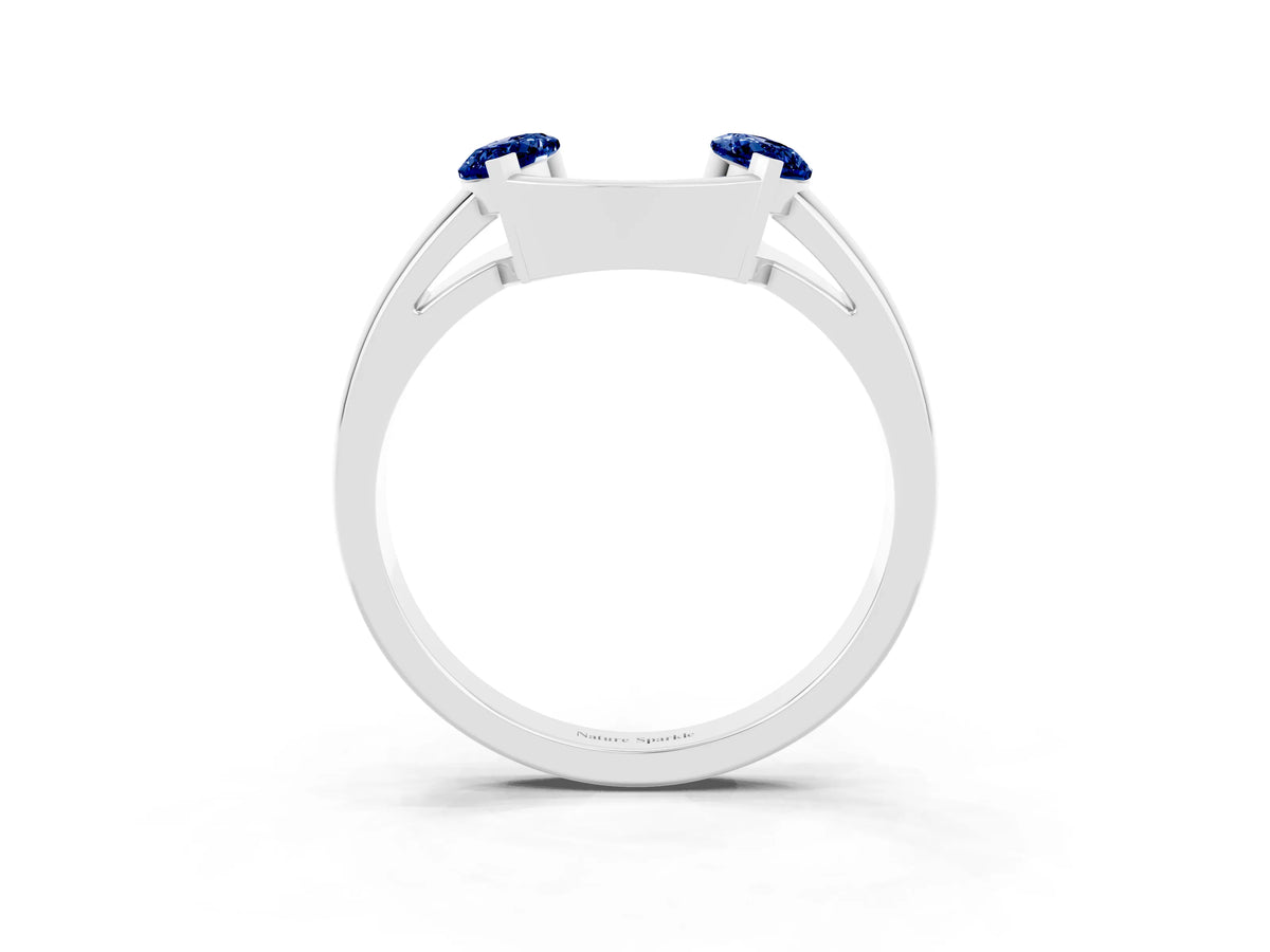 Marquise Blue Sapphire Open Band Ring in White gold with Tension Setting_3
