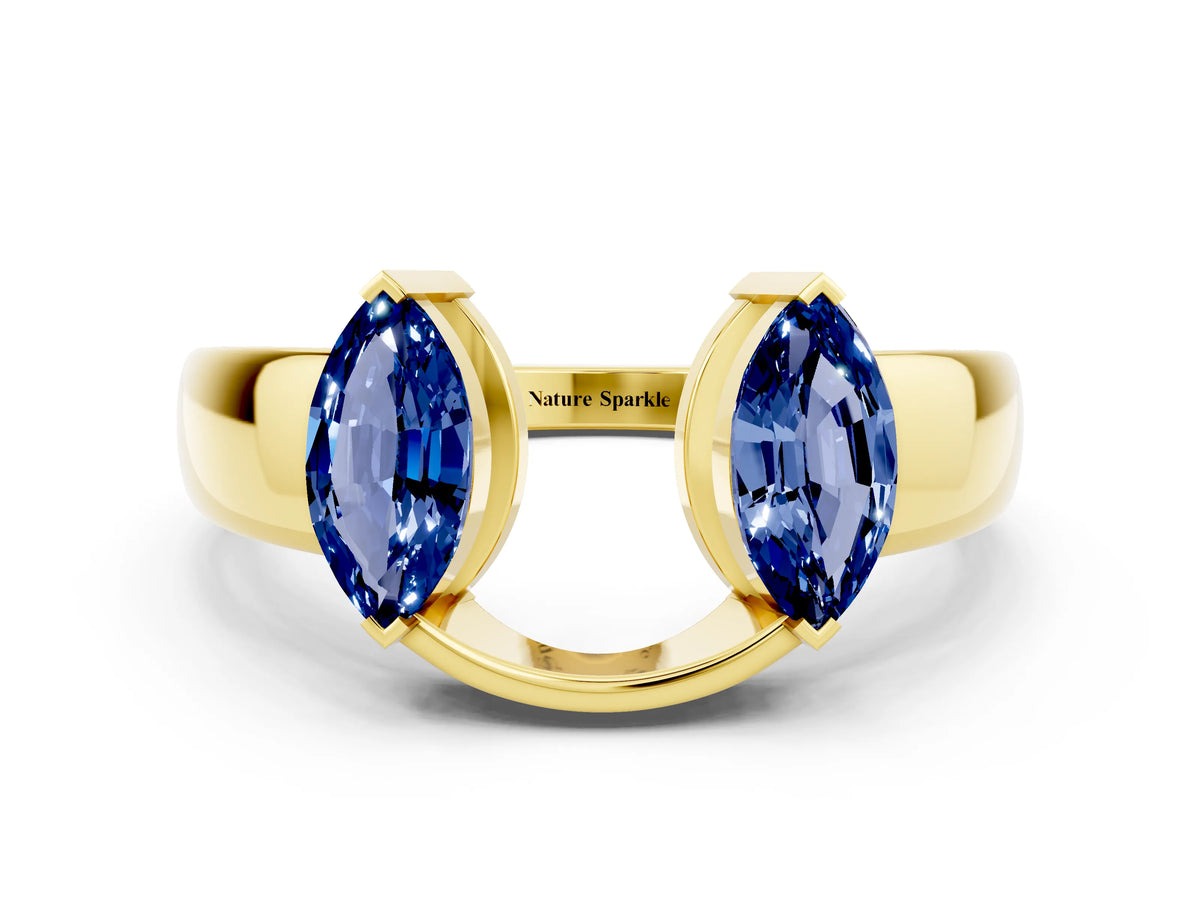 Marquise Blue Sapphire Open Band Ring in Yellow gold with Tension Setting