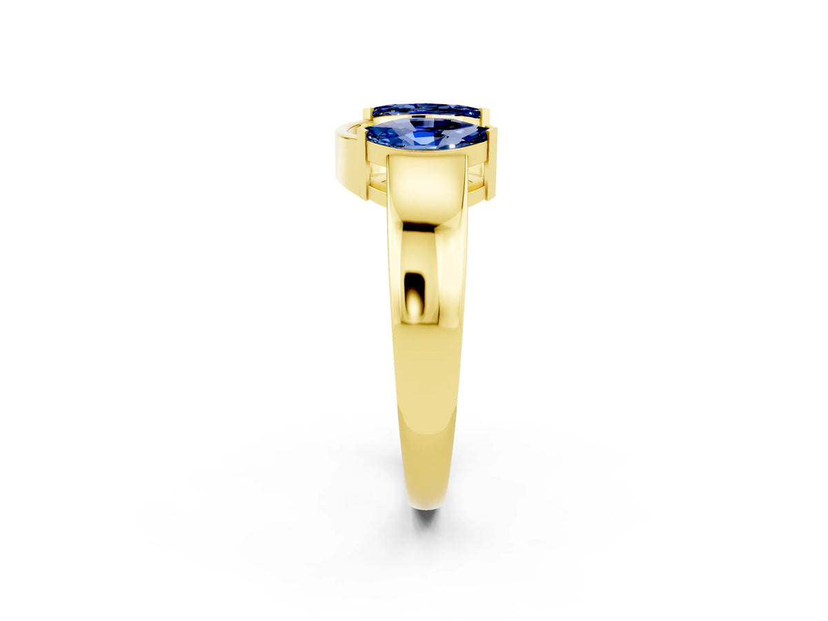 Marquise Blue Sapphire Open Band Ring in Yellow gold with Tension Setting_2