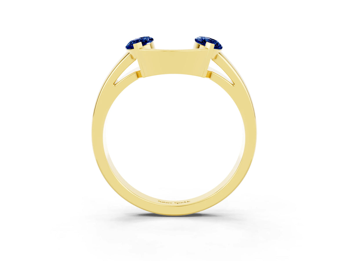 Marquise Blue Sapphire Open Band Ring in Yellow gold with Tension Setting_3