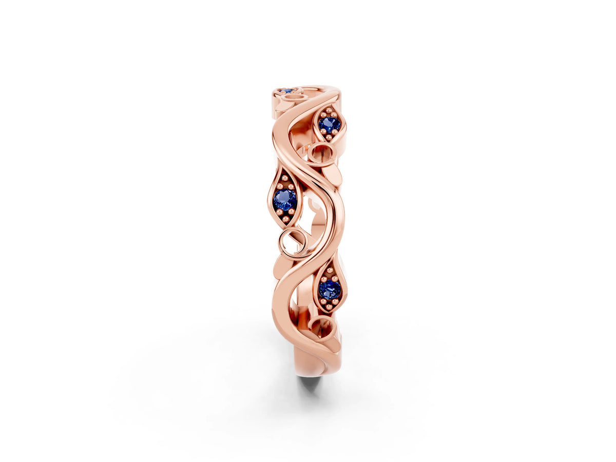 Marquise Blue Sapphire Vine Eternity Band in Rose gold with Bezel Setting_2