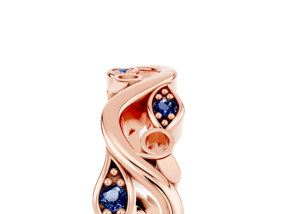 Marquise Blue Sapphire Vine Eternity Band in Rose gold with Bezel Setting_5
