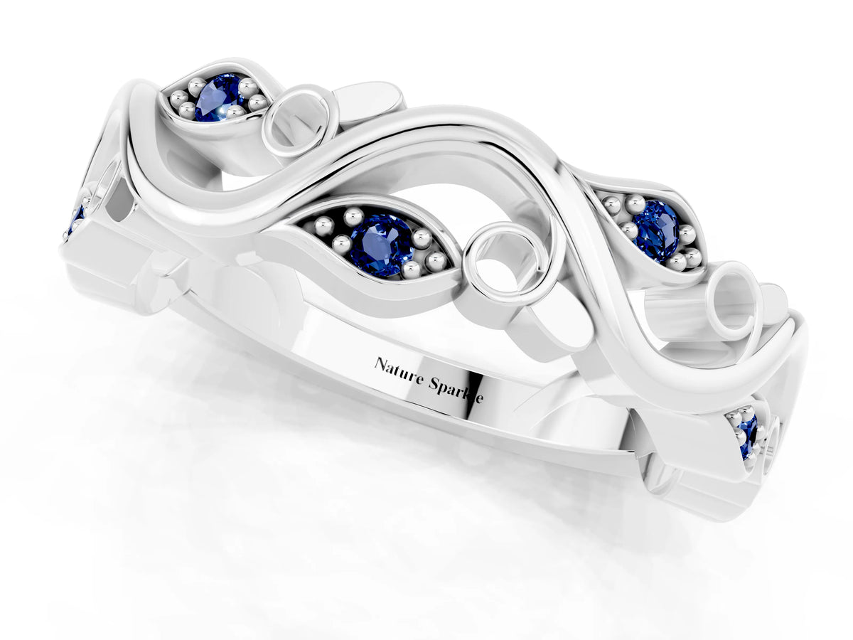 Marquise Blue Sapphire Vine Eternity Band in Silver with Bezel Setting_1