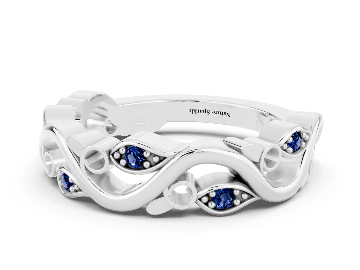 Marquise Blue Sapphire Vine Eternity Band in White gold with Bezel Setting