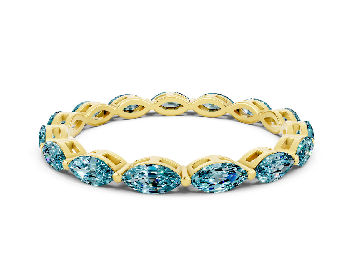 Marquise Blue Topaz Eternity Band in Yellow gold with U-Prong Setting