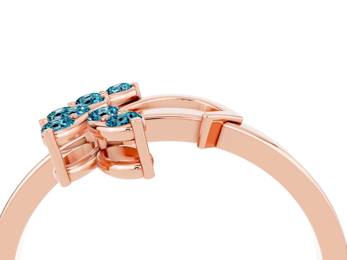 Marquise Blue Topaz Floral Cluster Bypass Ring in Rose gold with Prong Setting_4