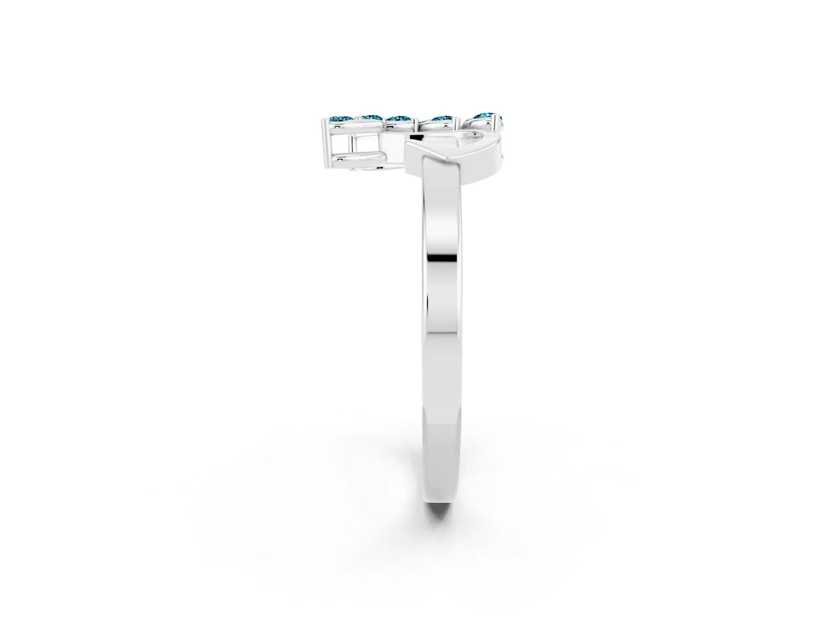 Marquise Blue Topaz Floral Cluster Bypass Ring in White gold with Prong Setting_2