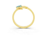 Marquise Blue Topaz Floral Cluster Bypass Ring in Yellow gold with Prong Setting_3