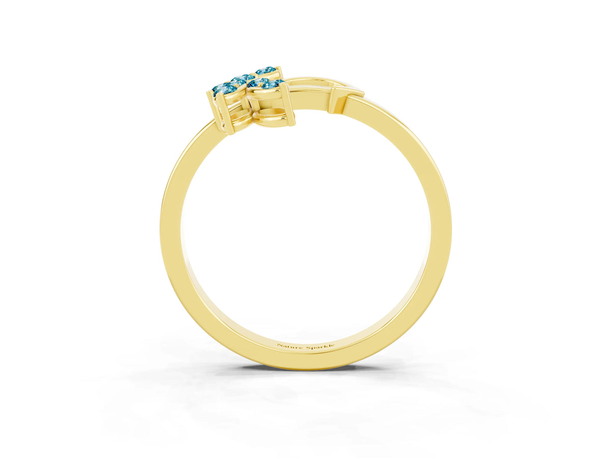 Marquise Blue Topaz Floral Cluster Bypass Ring in Yellow gold with Prong Setting_3