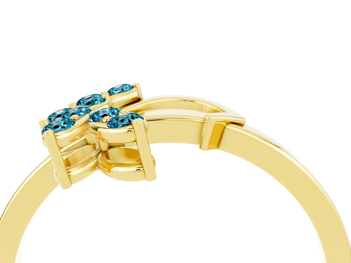 Marquise Blue Topaz Floral Cluster Bypass Ring in Yellow gold with Prong Setting_4