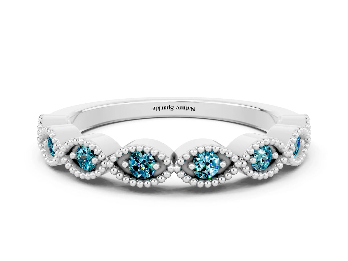 Marquise Blue Topaz Milgrain Half Eternity Band in Platinum with Bezel Setting