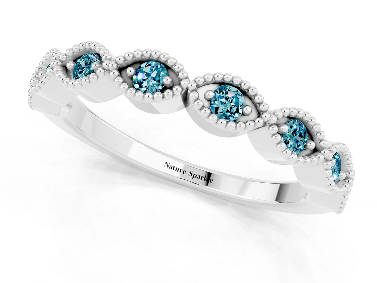 Marquise Blue Topaz Milgrain Half Eternity Band in Platinum with Bezel Setting_1