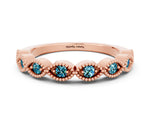 Marquise Blue Topaz Milgrain Half Eternity Band in Rose gold with Bezel Setting