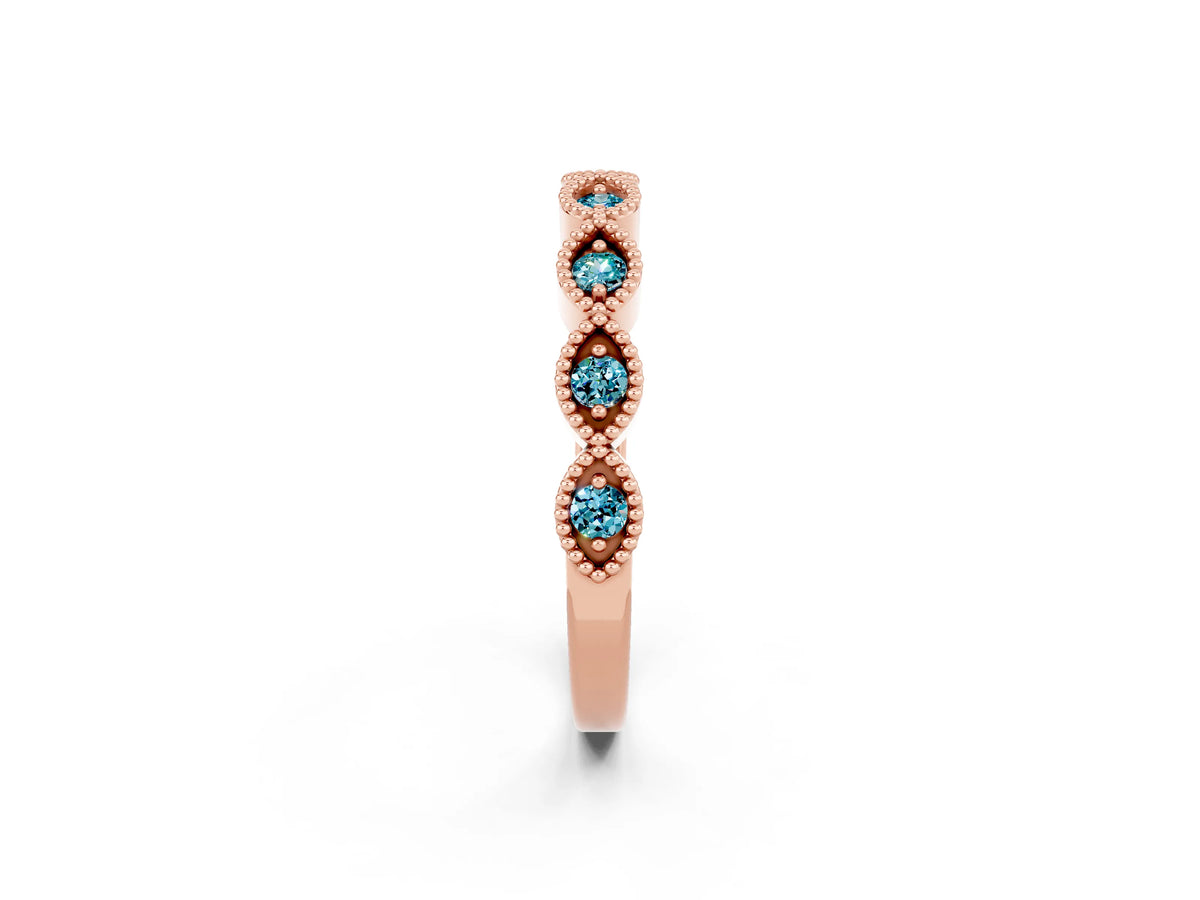 Marquise Blue Topaz Milgrain Half Eternity Band in Rose gold with Bezel Setting_2