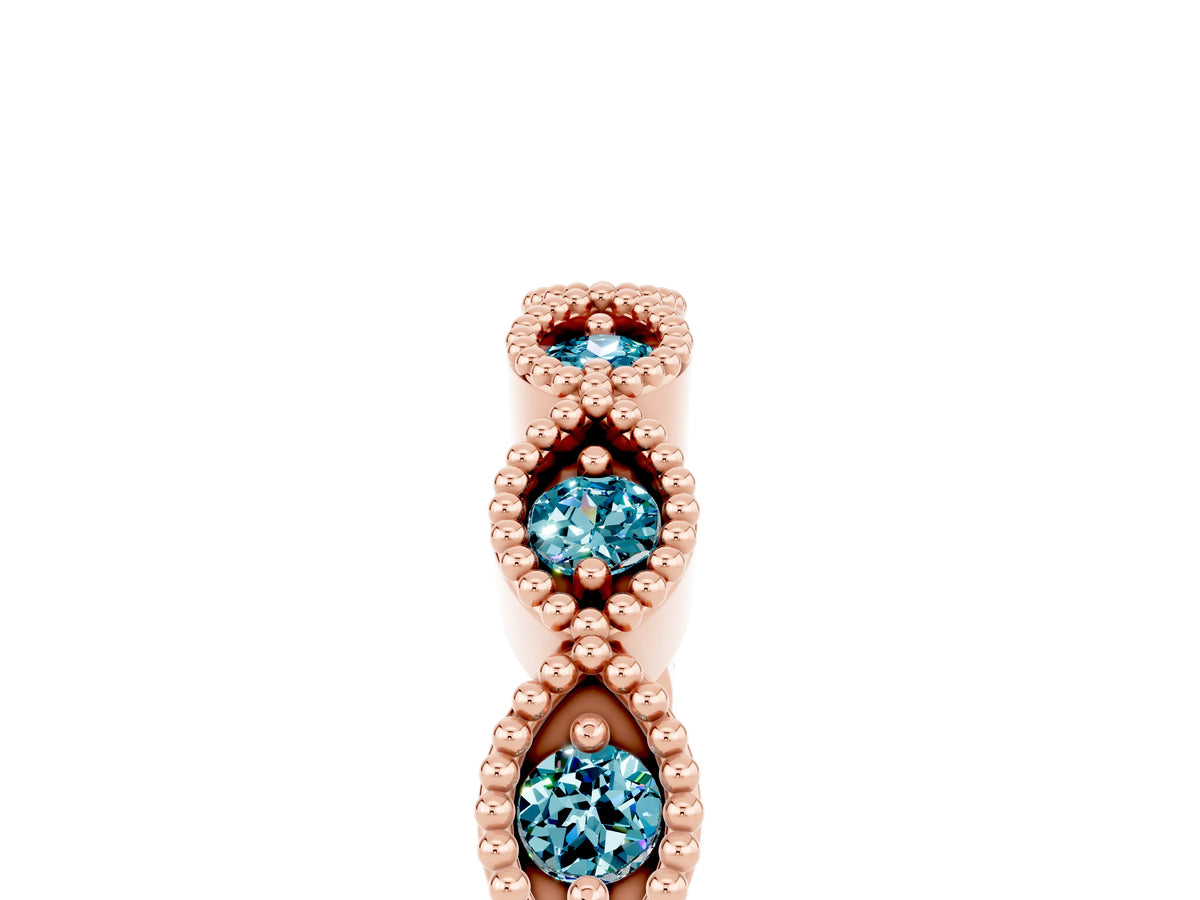 Marquise Blue Topaz Milgrain Half Eternity Band in Rose gold with Bezel Setting_5