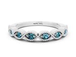Marquise Blue Topaz Milgrain Half Eternity Band in Silver with Bezel Setting