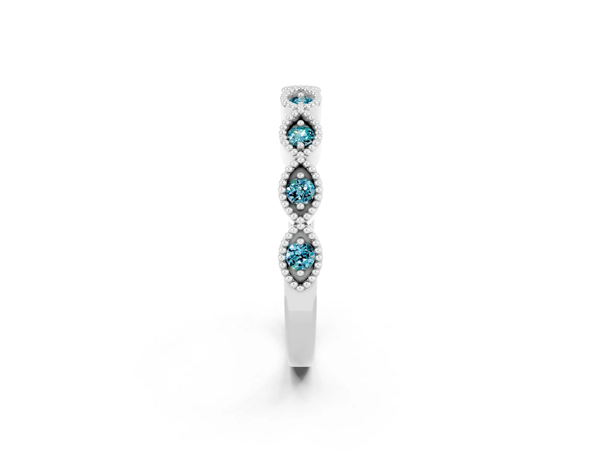 Marquise Blue Topaz Milgrain Half Eternity Band in Silver with Bezel Setting_2