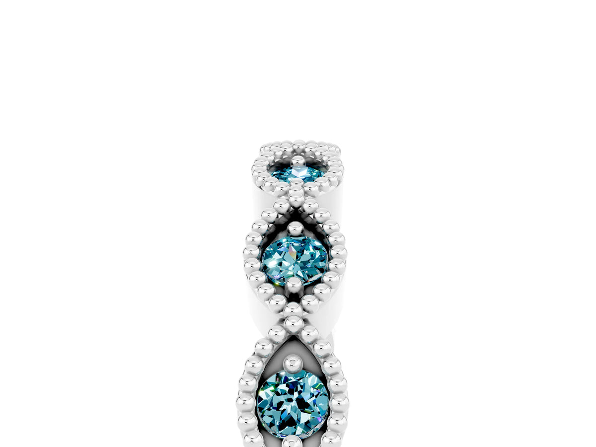 Marquise Blue Topaz Milgrain Half Eternity Band in Silver with Bezel Setting_5