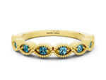 Marquise Blue Topaz Milgrain Half Eternity Band in Yellow gold with Bezel Setting