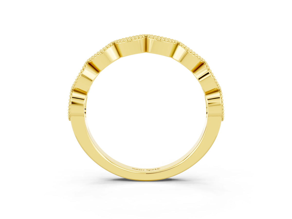 Marquise Blue Topaz Milgrain Half Eternity Band in Yellow gold with Bezel Setting_3