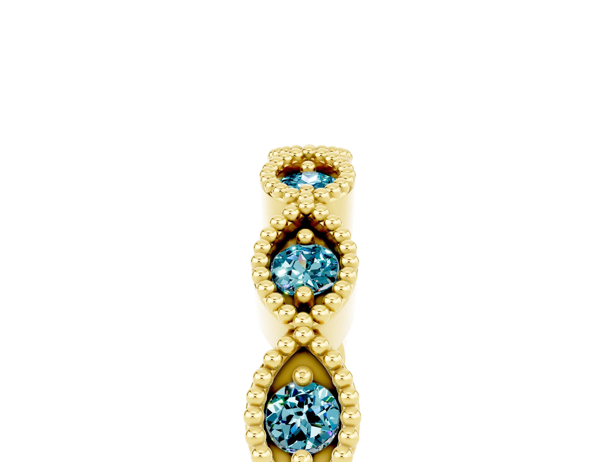 Marquise Blue Topaz Milgrain Half Eternity Band in Yellow gold with Bezel Setting_5