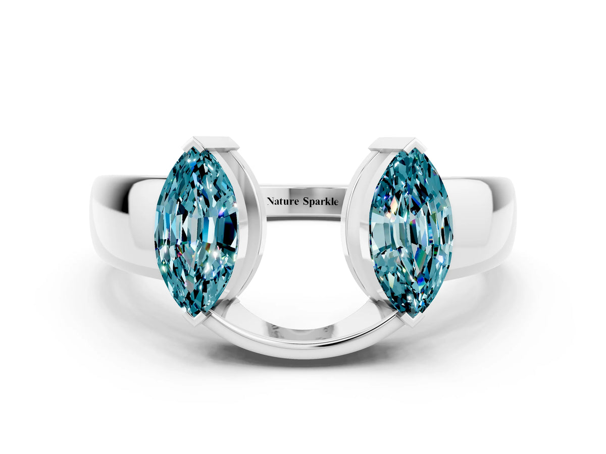 Marquise Blue Topaz Open Band Ring in Platinum with Tension Setting