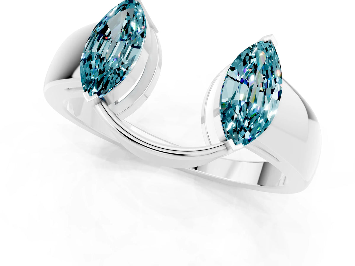 Marquise Blue Topaz Open Band Ring in Platinum with Tension Setting_1
