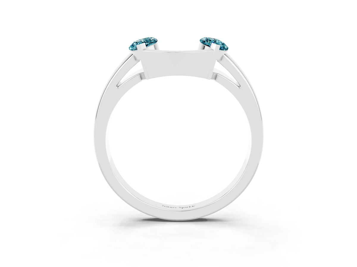 Marquise Blue Topaz Open Band Ring in Platinum with Tension Setting_3