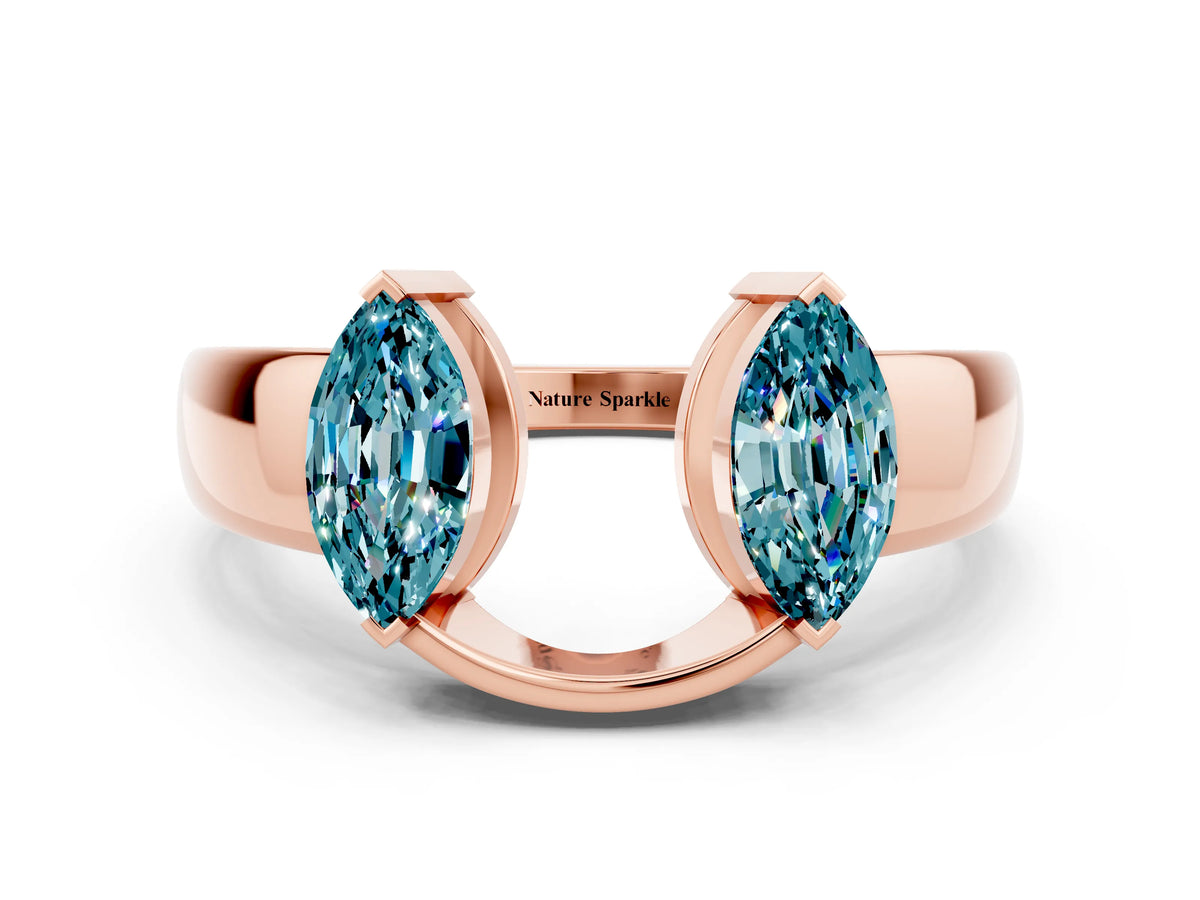 Marquise Blue Topaz Open Band Ring in Rose gold with Tension Setting