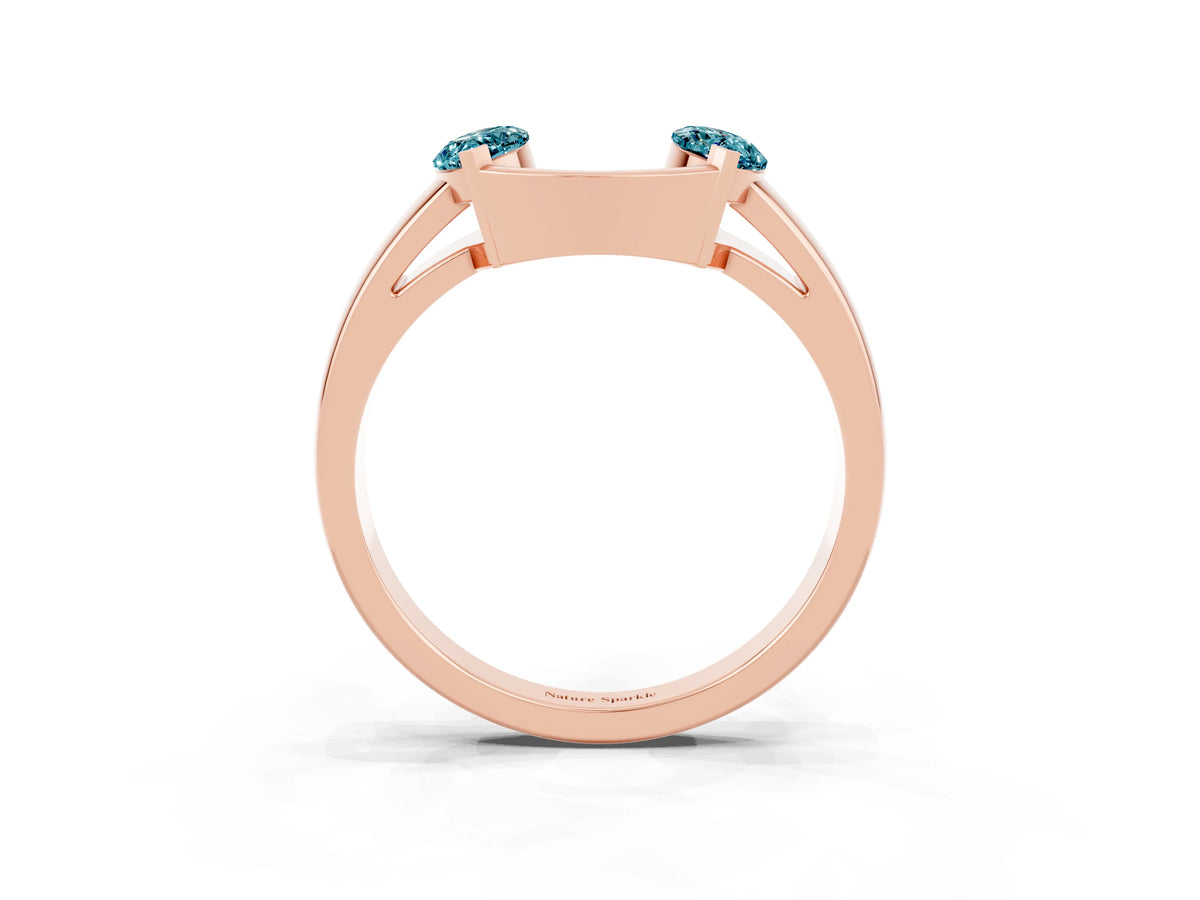 Marquise Blue Topaz Open Band Ring in Rose gold with Tension Setting_3