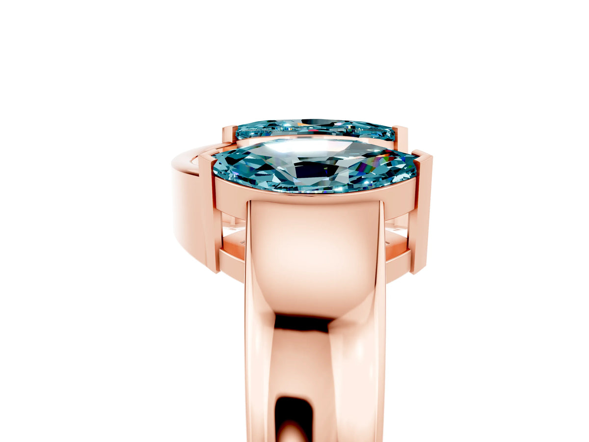 Marquise Blue Topaz Open Band Ring in Rose gold with Tension Setting_5