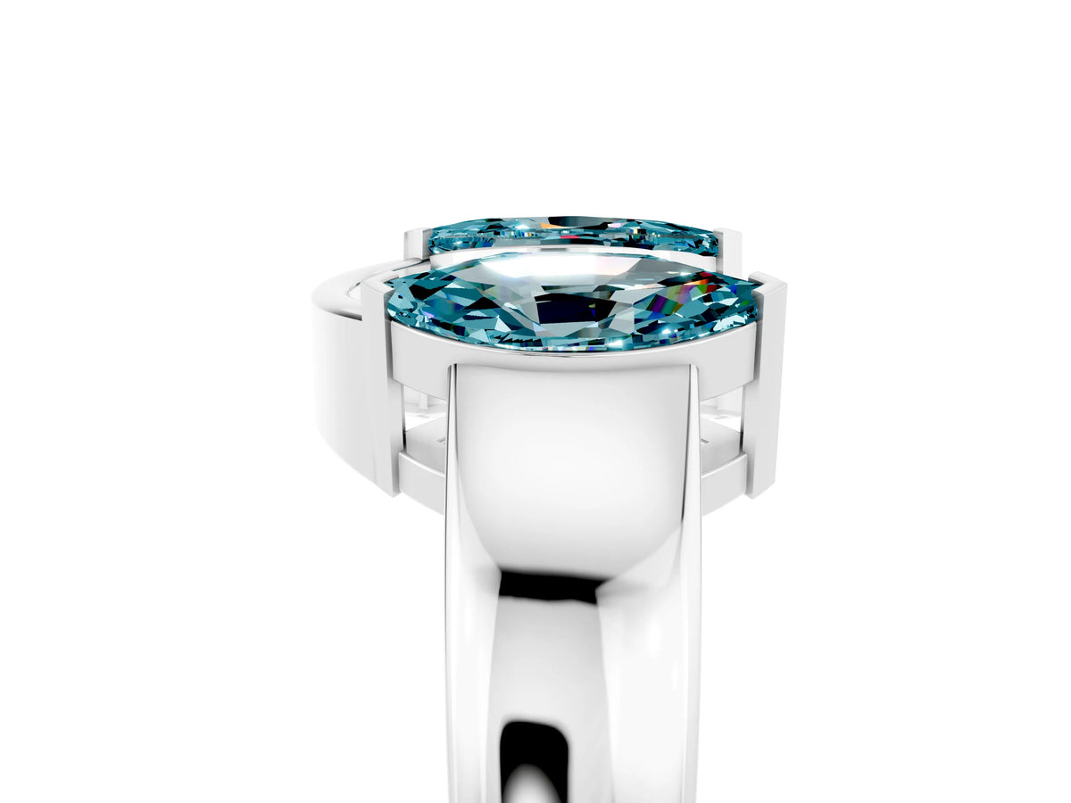 Marquise Blue Topaz Open Band Ring in White gold with Tension Setting_5