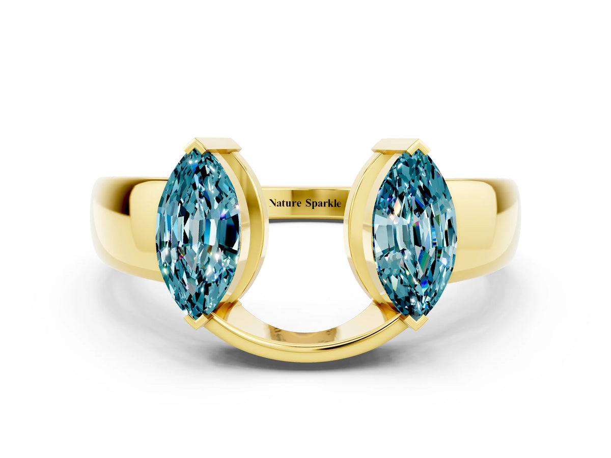 Marquise Blue Topaz Open Band Ring in Yellow gold with Tension Setting