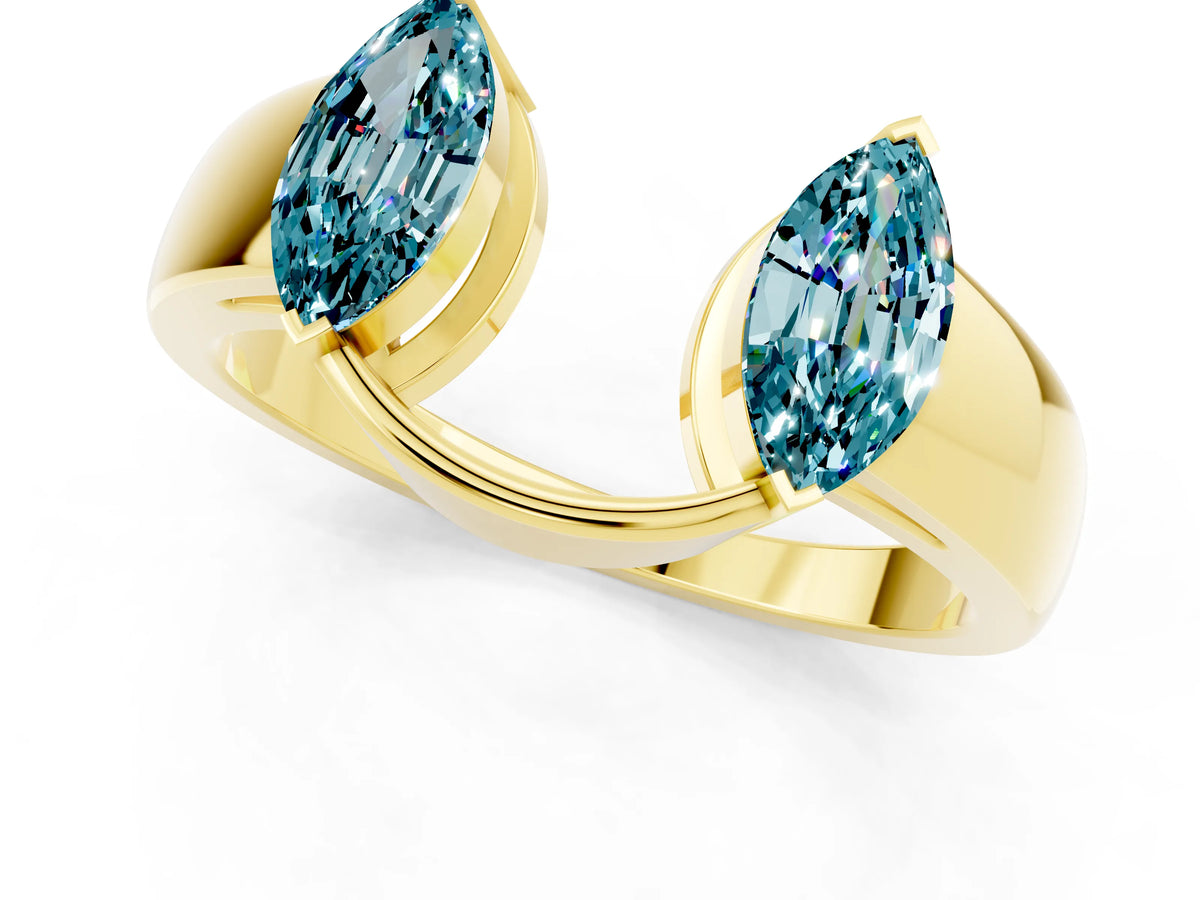 Marquise Blue Topaz Open Band Ring in Yellow gold with Tension Setting_1