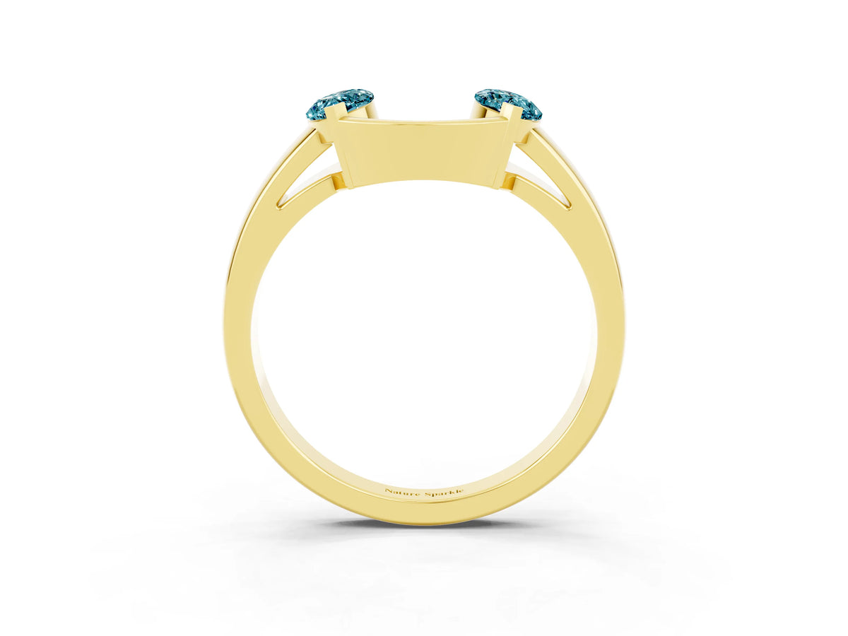 Marquise Blue Topaz Open Band Ring in Yellow gold with Tension Setting_3