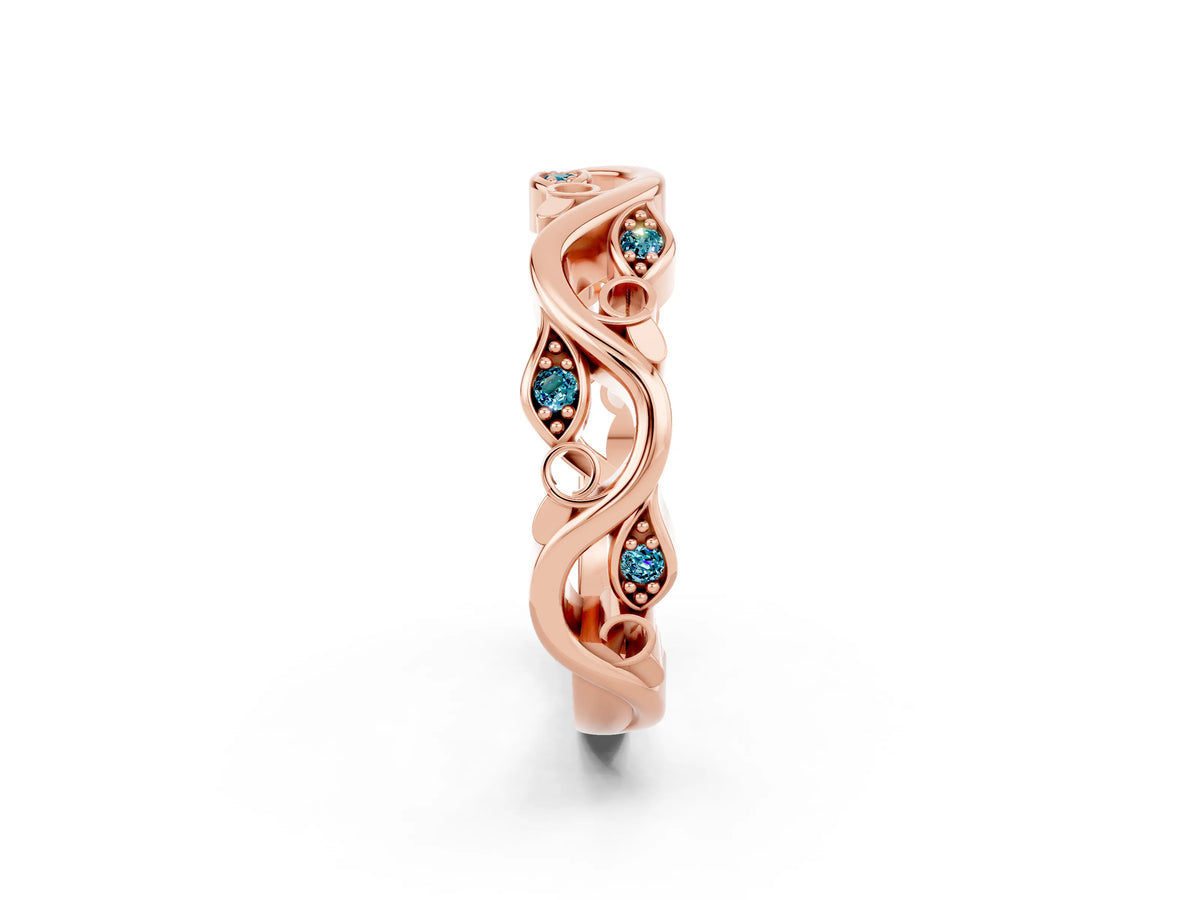 Marquise Blue Topaz Vine Eternity Band in Rose gold with Bezel Setting_2