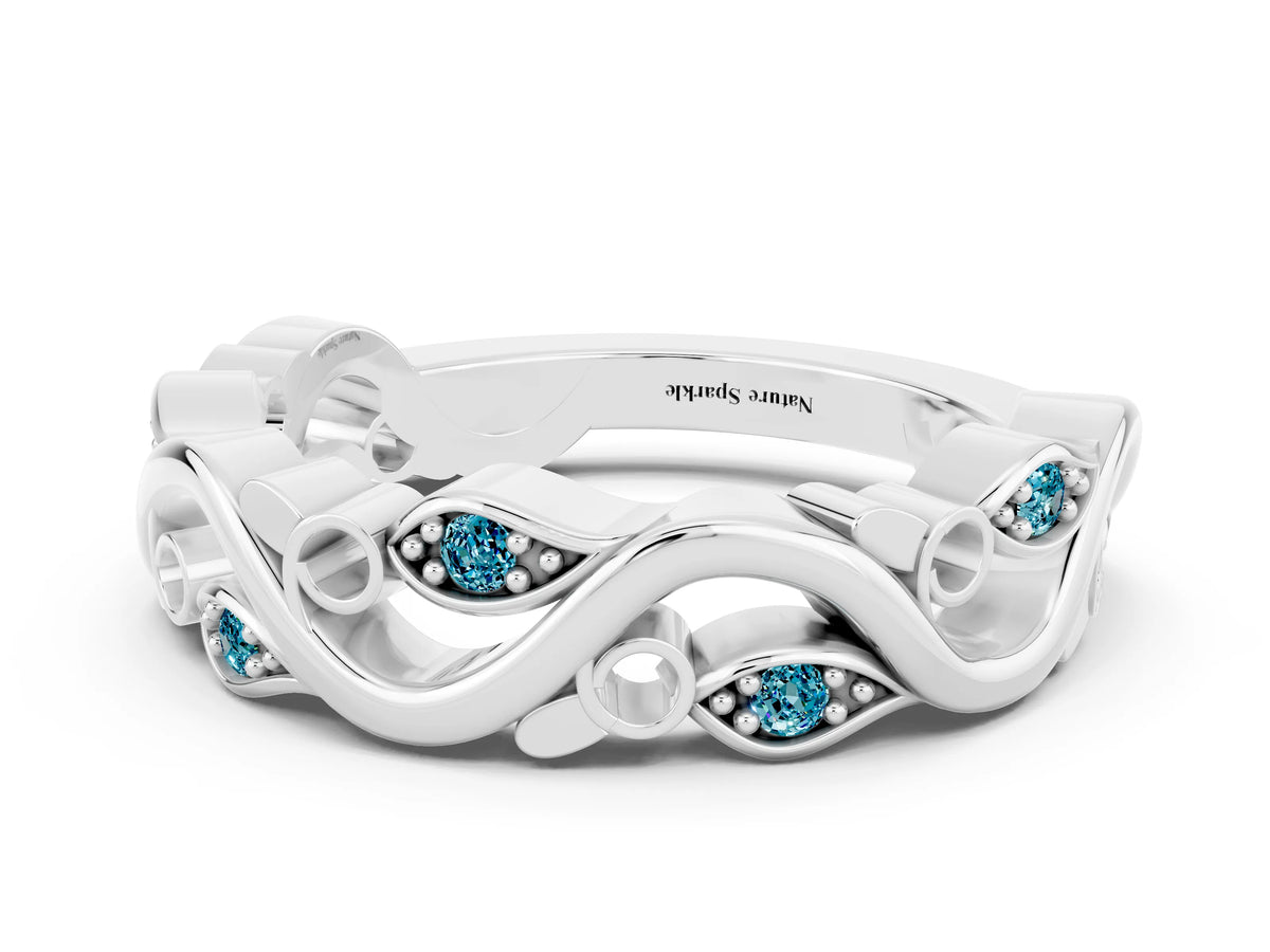 Marquise Blue Topaz Vine Eternity Band in Silver with Bezel Setting