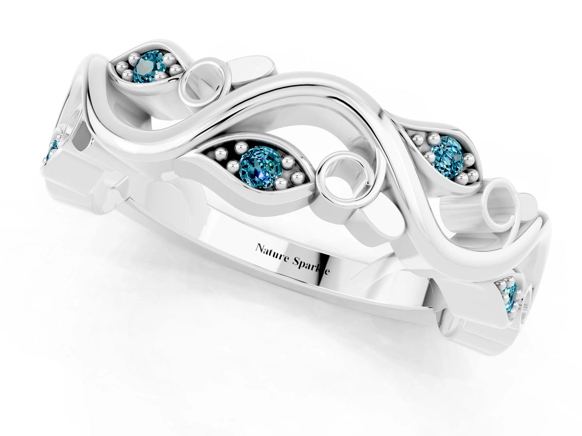 Marquise Blue Topaz Vine Eternity Band in Silver with Bezel Setting_1