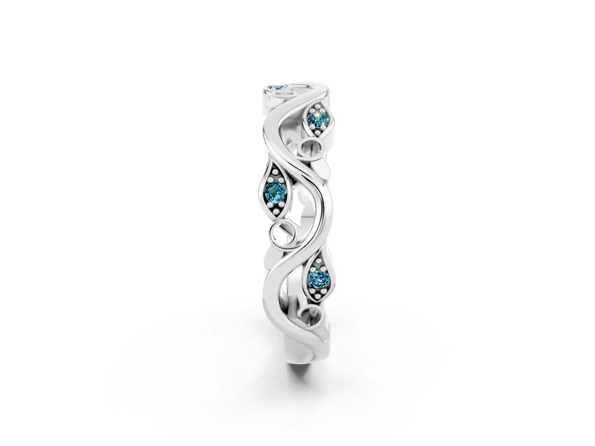 Marquise Blue Topaz Vine Eternity Band in Silver with Bezel Setting_2