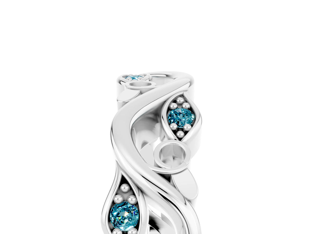 Marquise Blue Topaz Vine Eternity Band in Silver with Bezel Setting_5