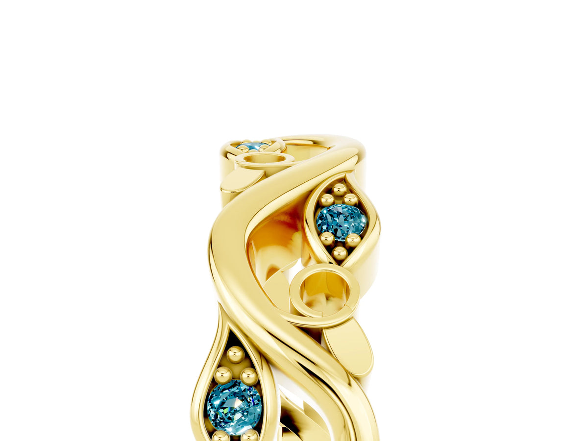 Marquise Blue Topaz Vine Eternity Band in Yellow gold with Bezel Setting_5