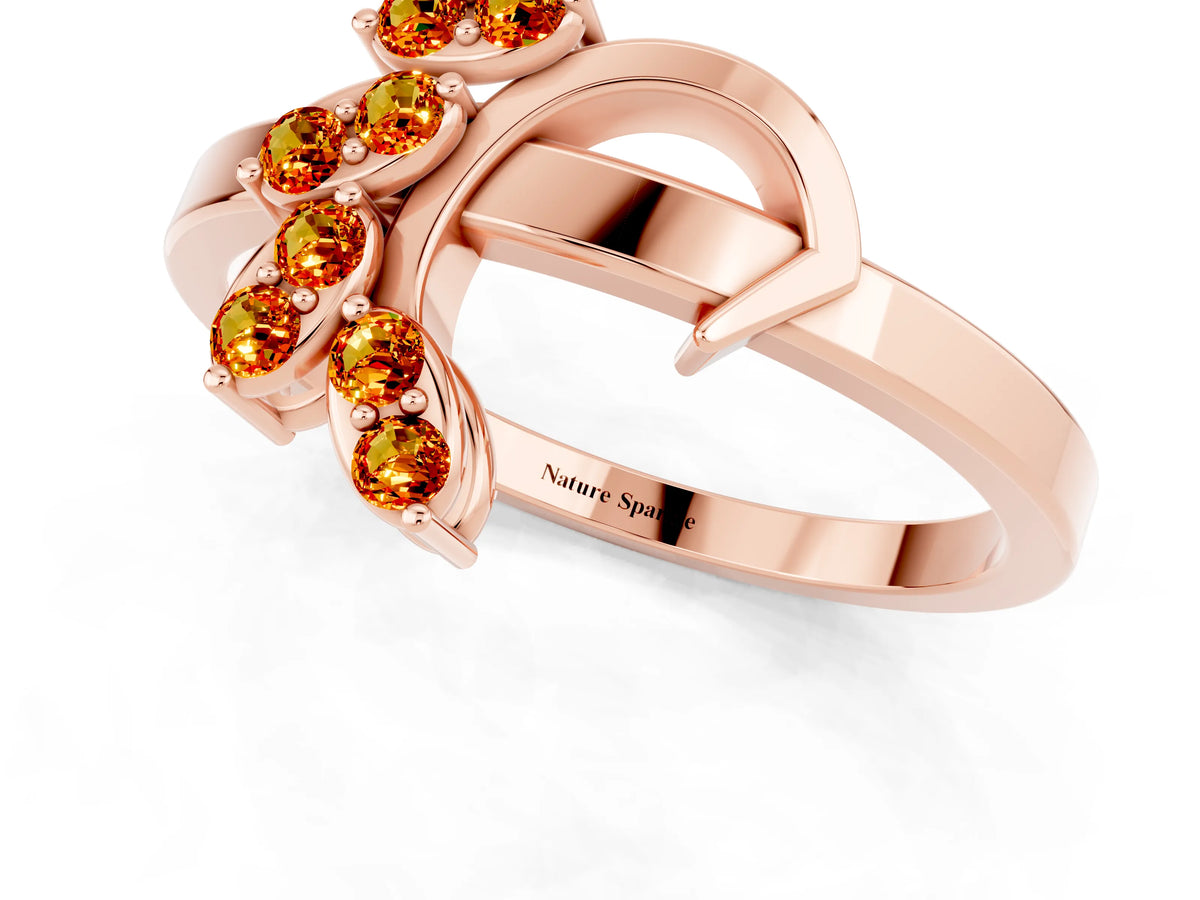 Marquise Citrine Floral Cluster Bypass Ring in Rose gold with Prong Setting_1
