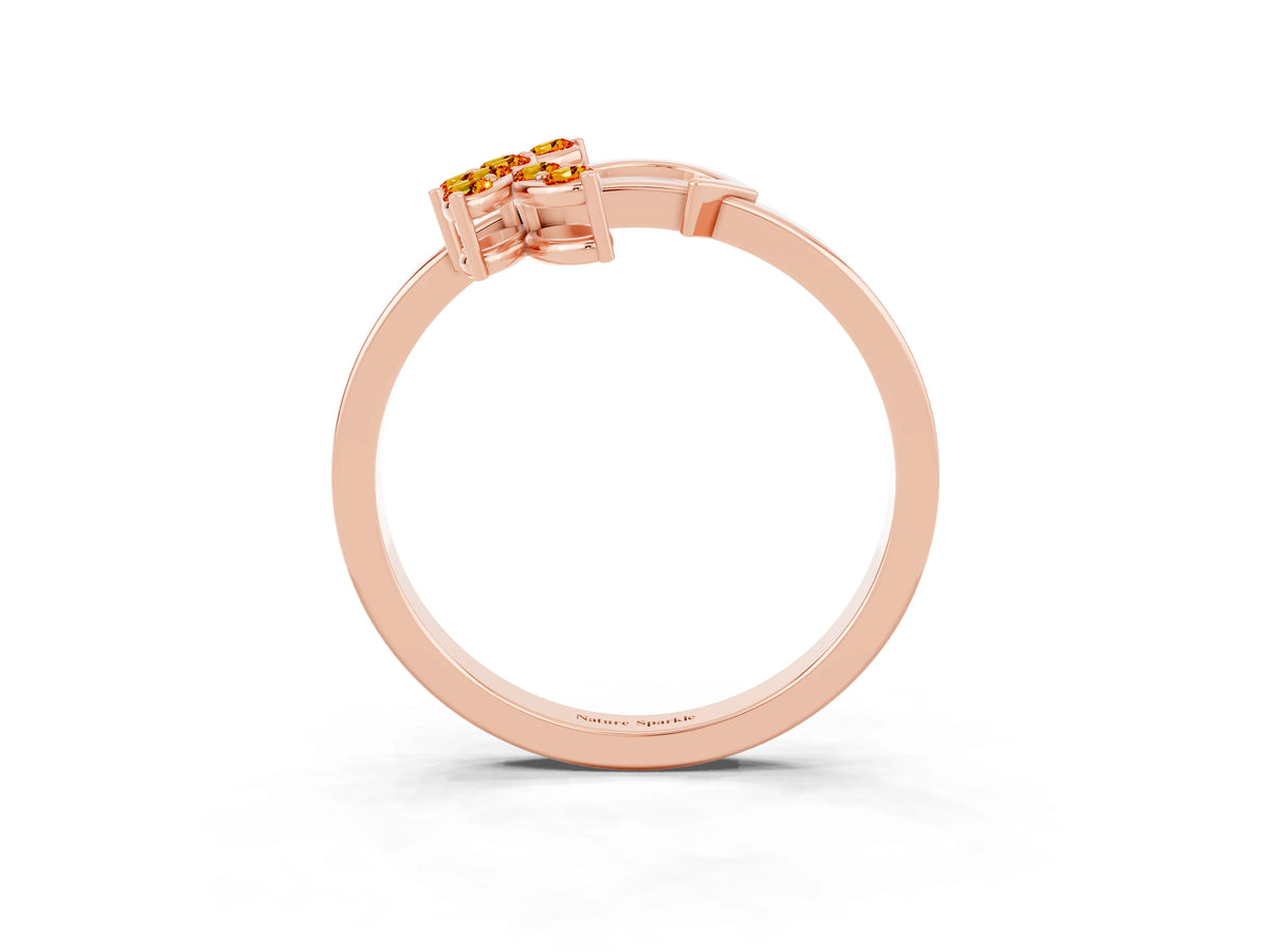 Marquise Citrine Floral Cluster Bypass Ring in Rose gold with Prong Setting_3