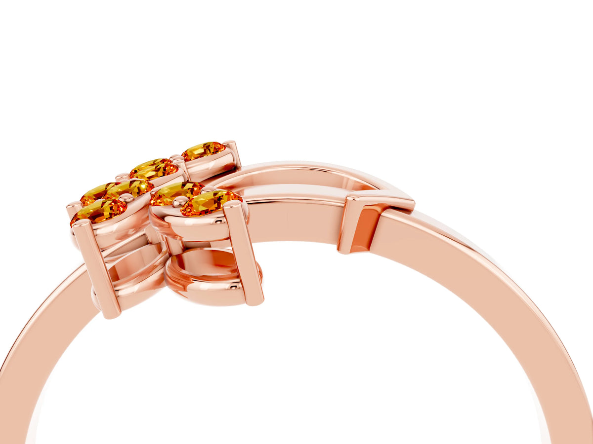 Marquise Citrine Floral Cluster Bypass Ring in Rose gold with Prong Setting_4