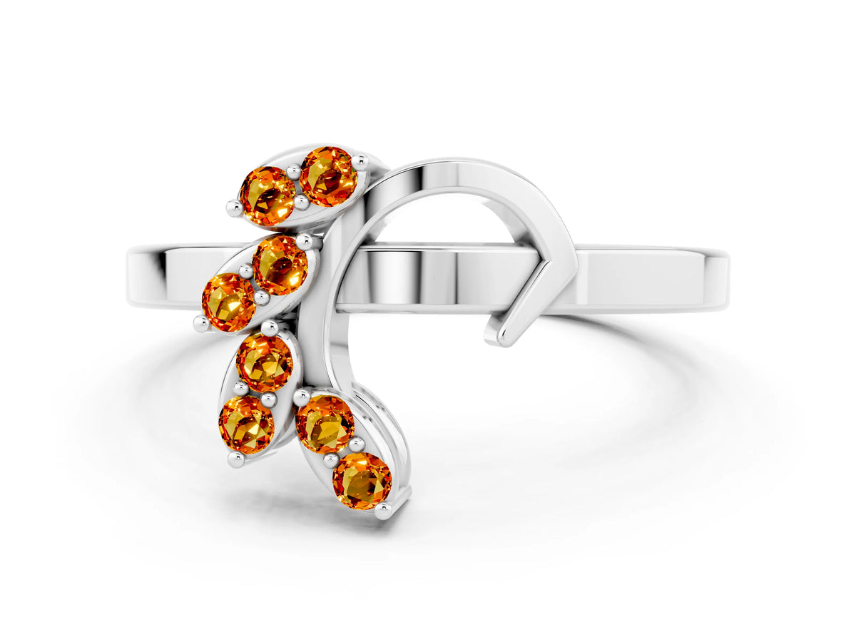 Marquise Citrine Floral Cluster Bypass Ring in White gold with Prong Setting