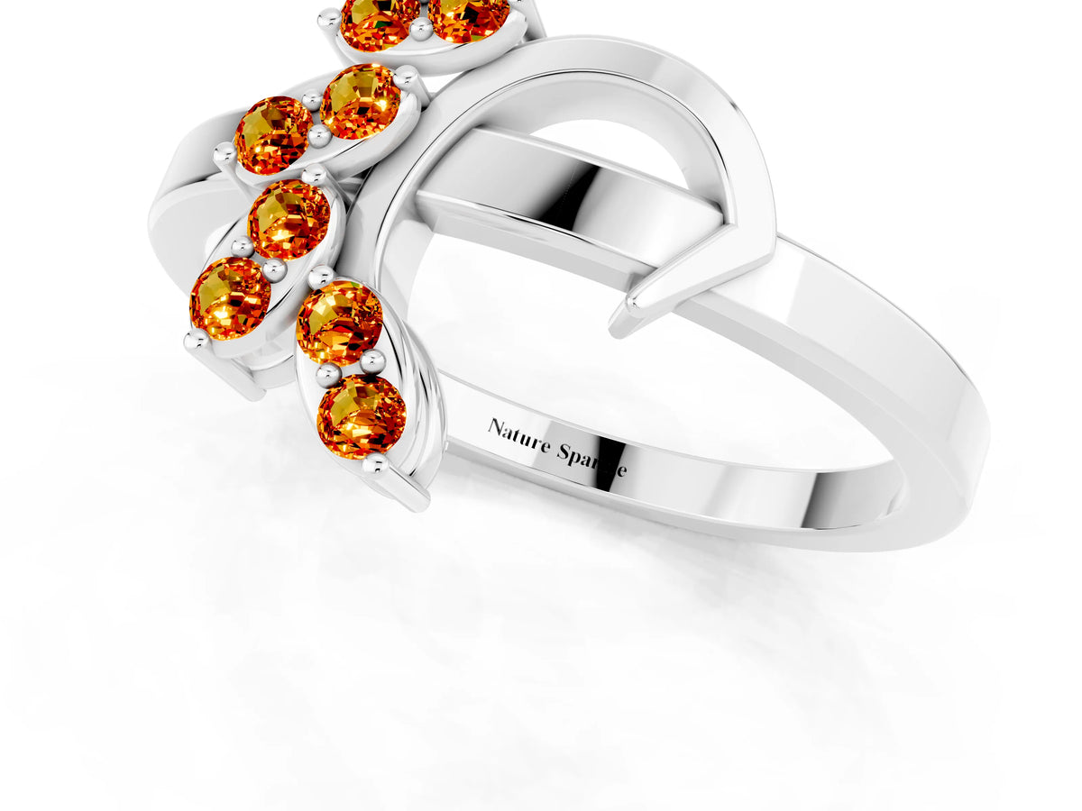 Marquise Citrine Floral Cluster Bypass Ring in White gold with Prong Setting_1