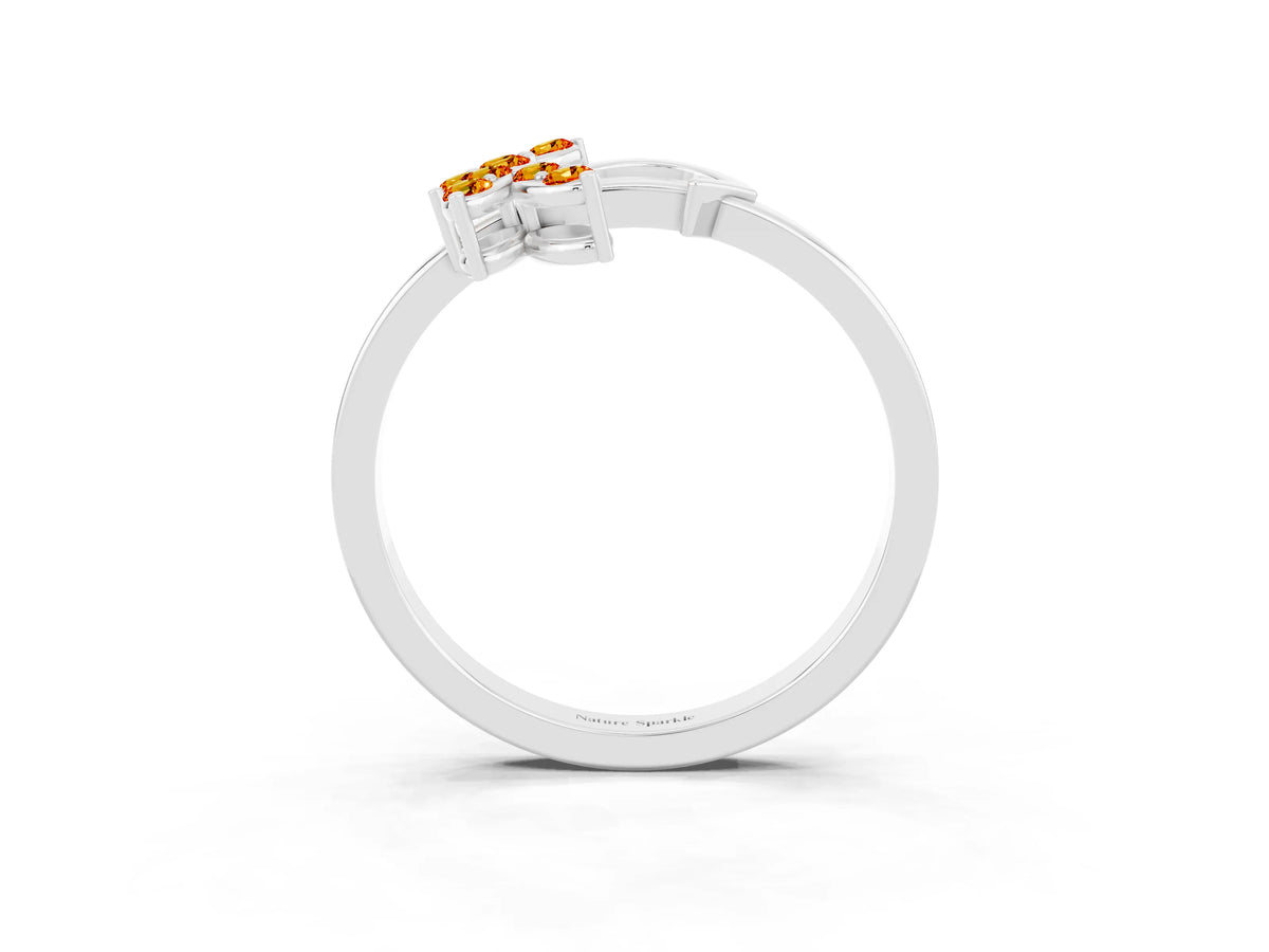 Marquise Citrine Floral Cluster Bypass Ring in White gold with Prong Setting_3