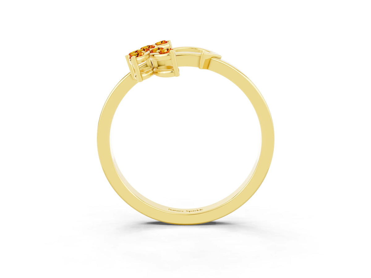 Marquise Citrine Floral Cluster Bypass Ring in Yellow gold with Prong Setting_3