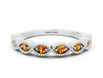 Marquise Citrine Milgrain Half Eternity Band in Platinum with Bezel Setting